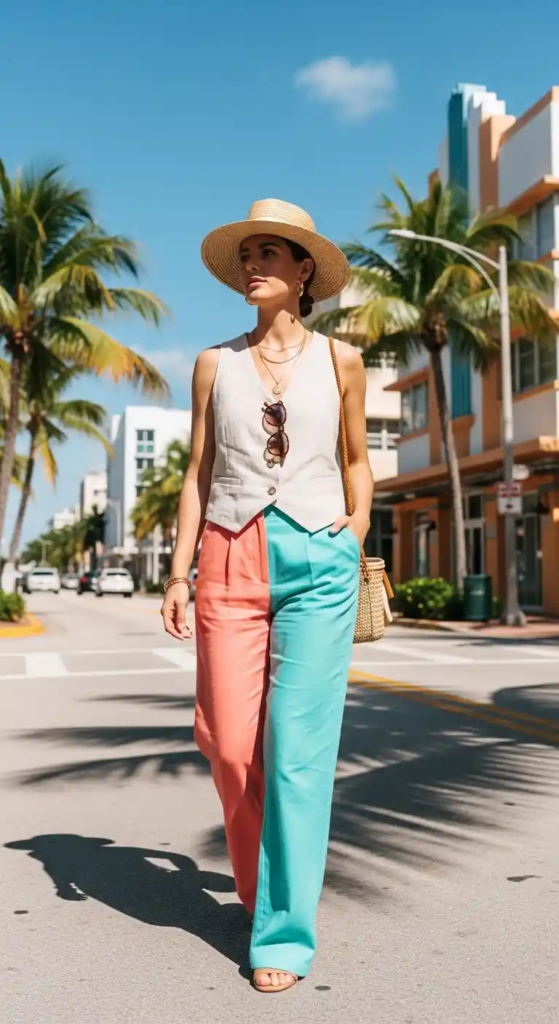 Linen Vest with Wide-Leg Trousers