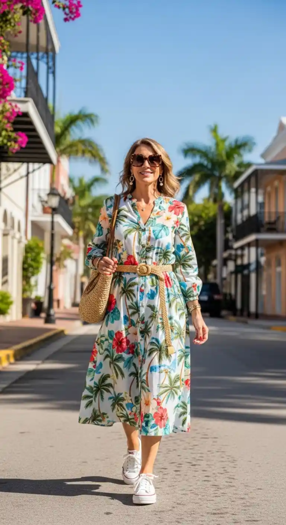 Cotton Midi Dress with Sneakers
