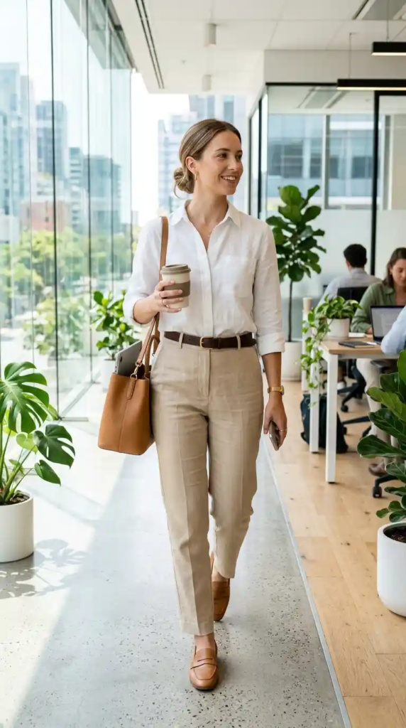 White Button Shirt with Tailored Trousers