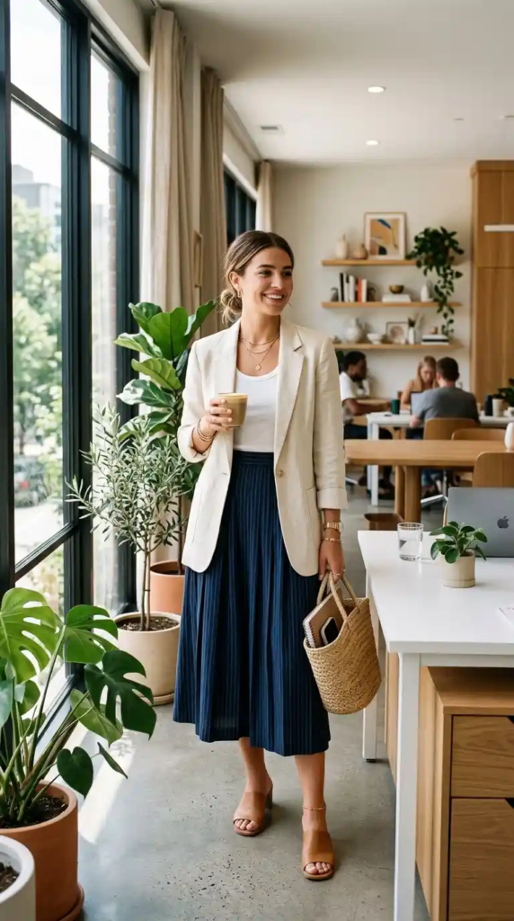  Lightweight Blazer with Tank and Midi Skirt