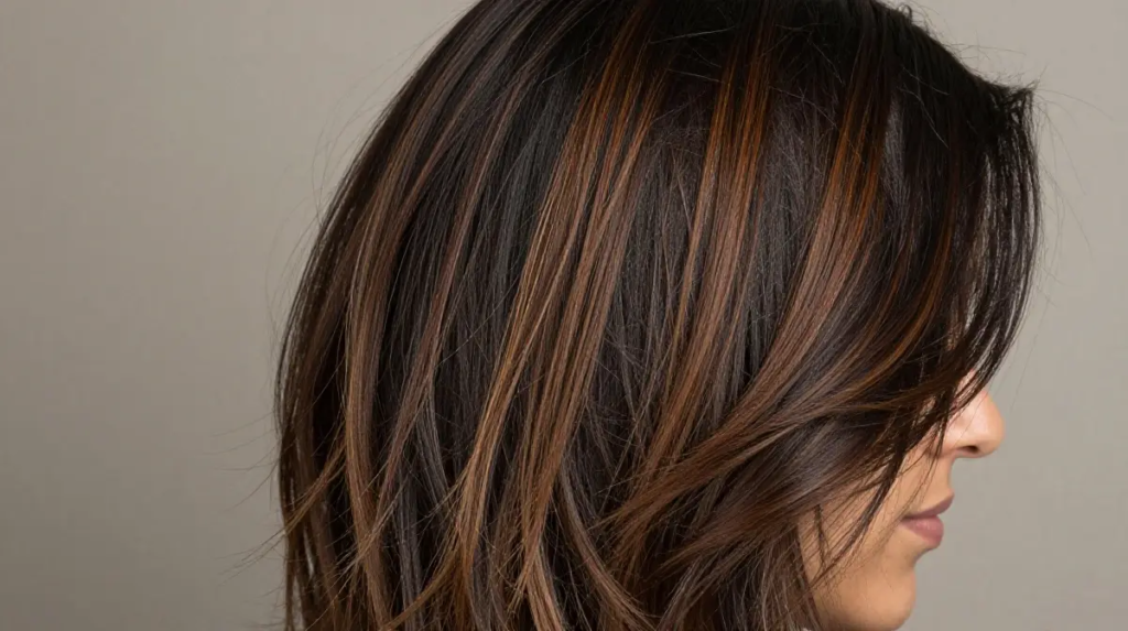 Dimensional Brown on Black Hair