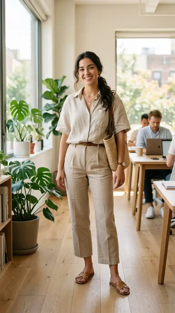 Linen Shirt with Cropped Trousers