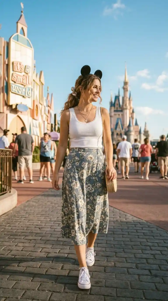 Tank Top with Flowy Skirt and Sandals