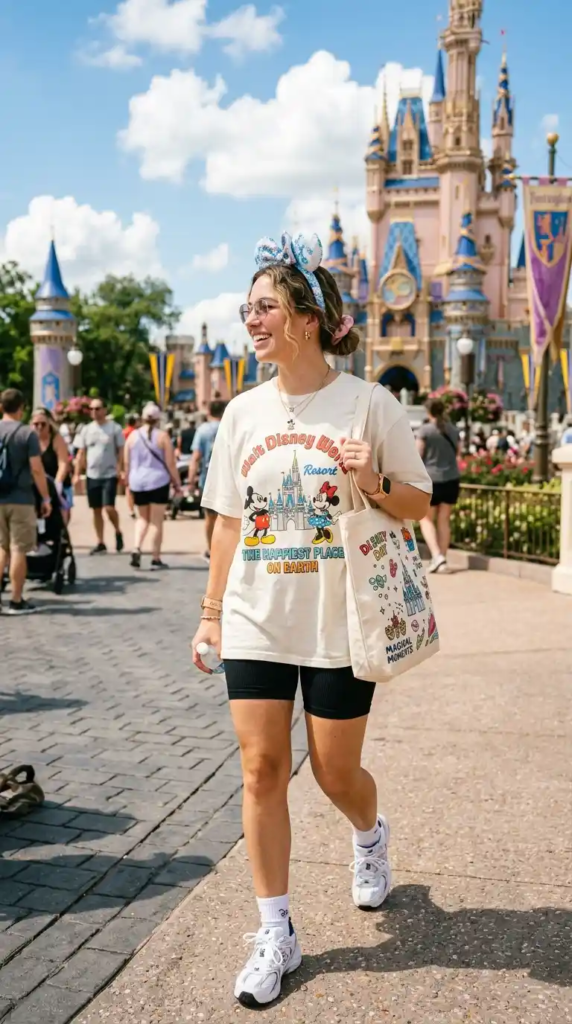 Oversized Tee with Bike Shorts and Sneakers